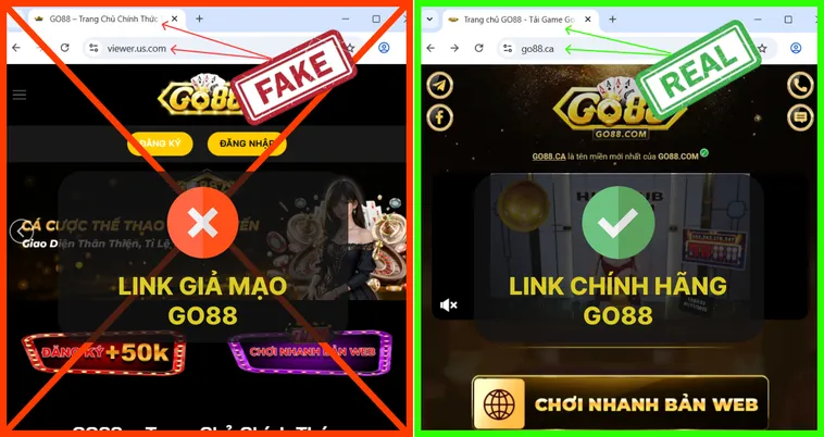 Hướng Dẫn Từng Bước Nhận Biết Website Go88 Chính Hãng 3 Đường dẫn nội bộ của Go88.com thật dẫn thẳng tới các trang chuẩn, còn link trên trang giả Go88.com có thể trỏ sang tên miền khác.